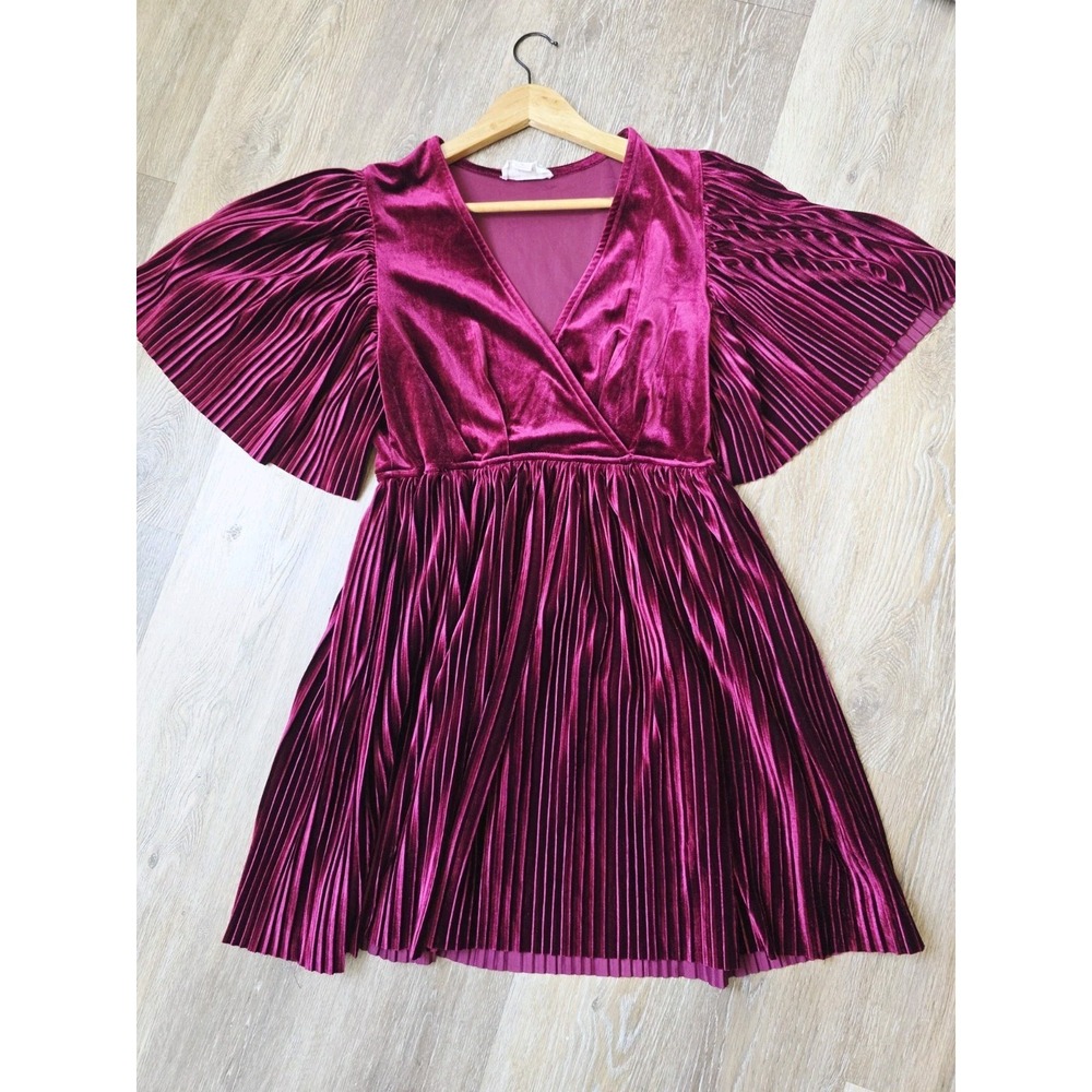 Loveriche Women's Velvet Burgundy Short Dress Red Wine Size S